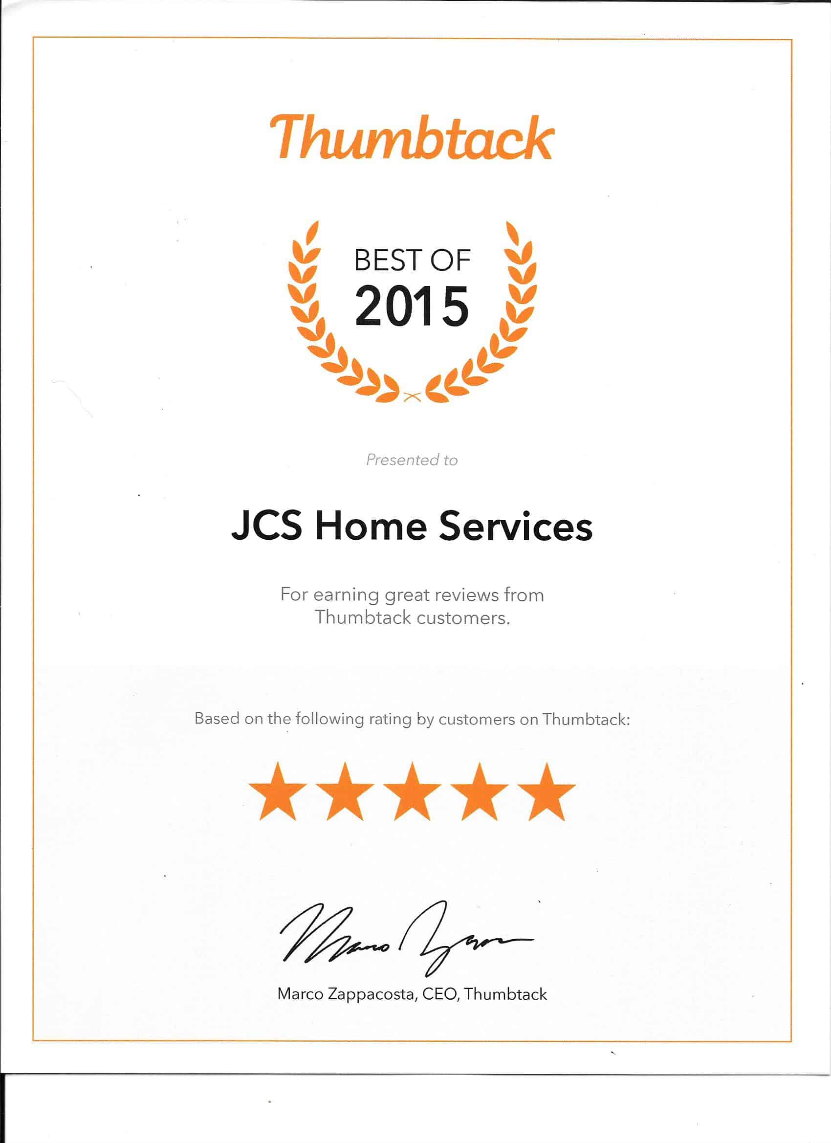 2015 Thumbtack Award