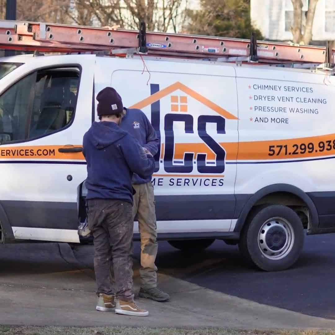 JCS Home Services branded van and technicians on site in Chantilly VA